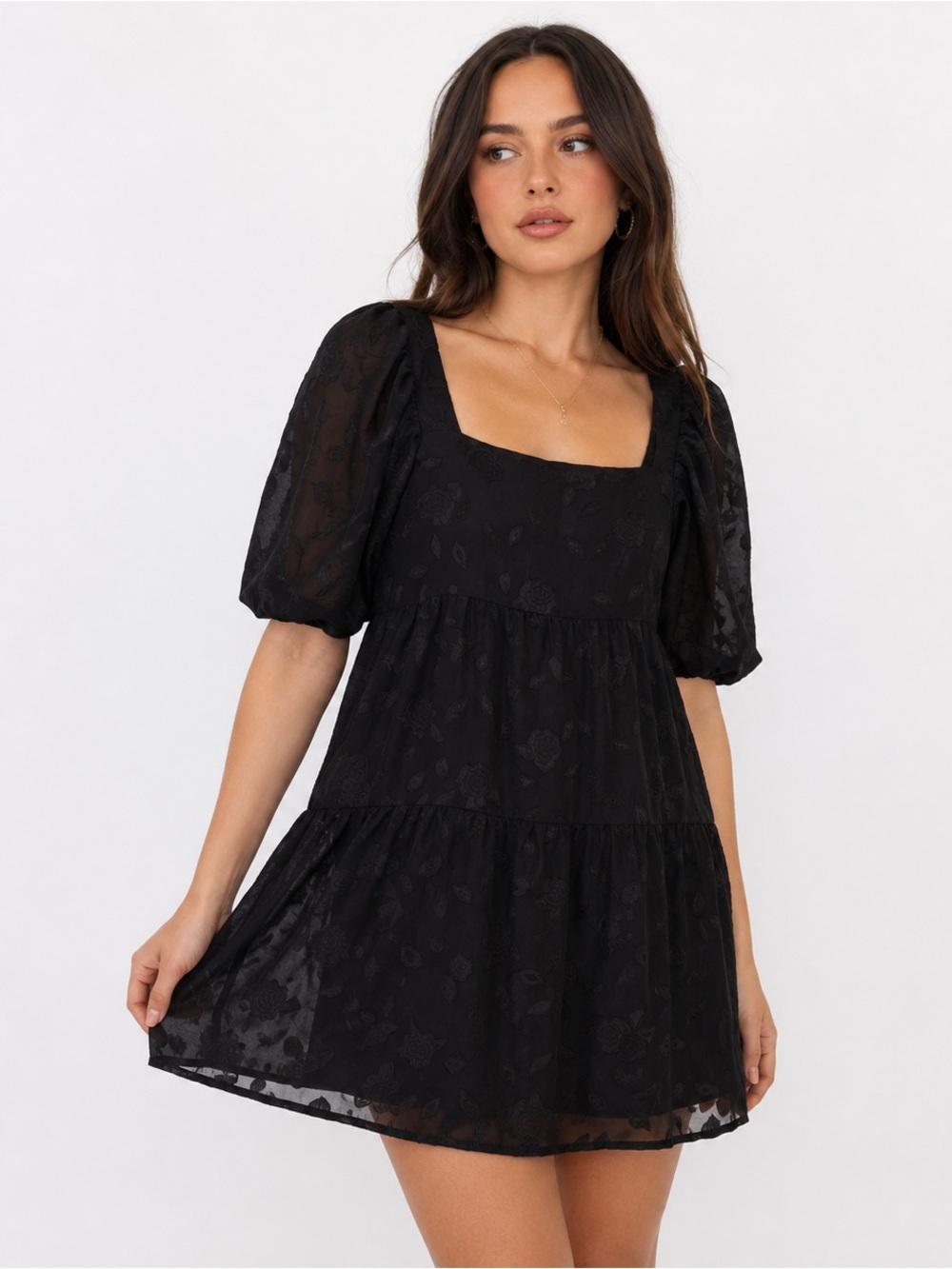 Nasty Gal Floral Jaquard Smock Mini Dress Black